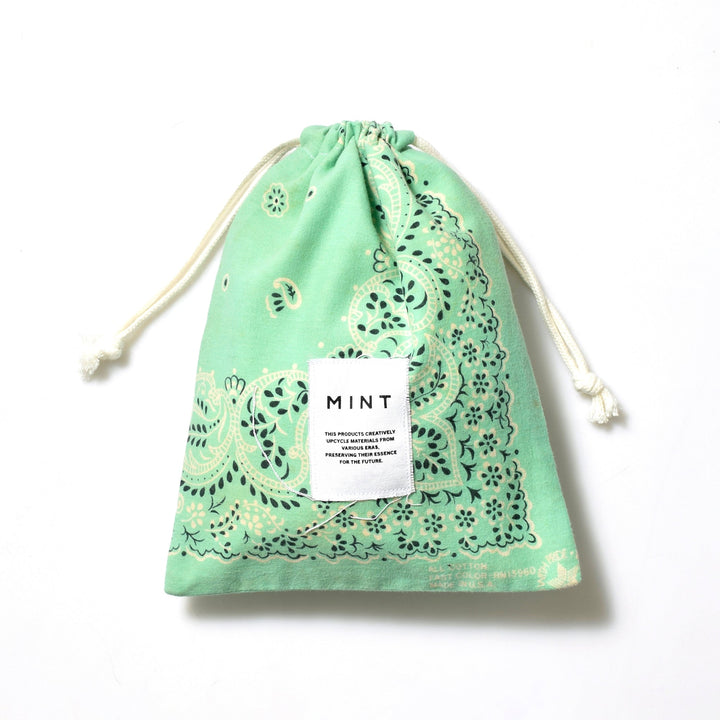 ヴィンテージバンダナ 巾着ポーチ Lサイズ（緑） / MINT Upcycled