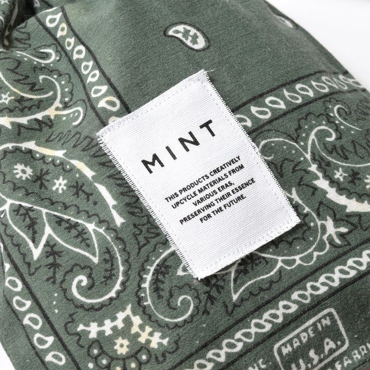 ヴィンテージバンダナ 巾着ポーチ Lサイズ（緑） / MINT Upcycled