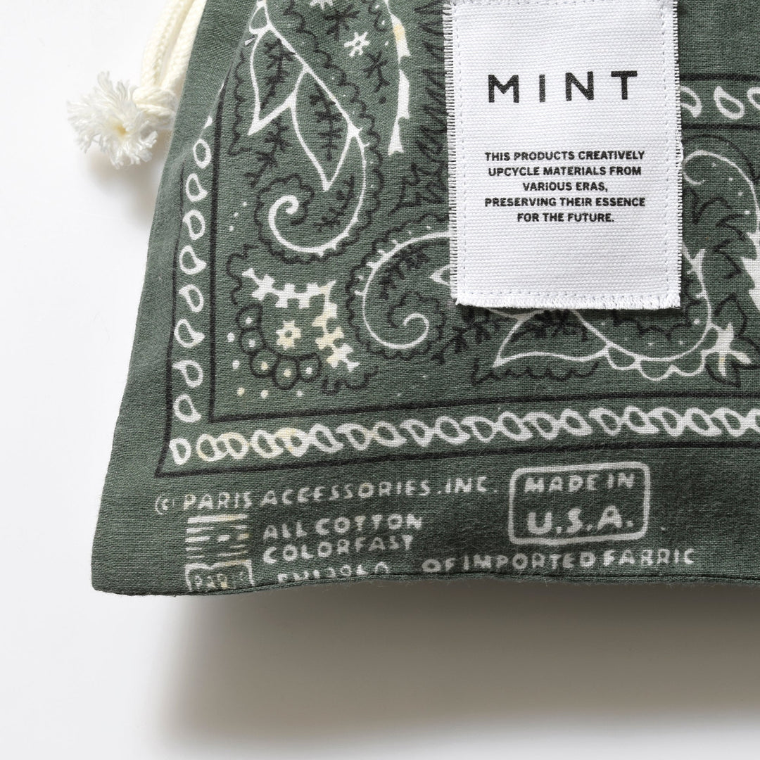 ヴィンテージバンダナ 巾着ポーチ Lサイズ（緑） / MINT Upcycled