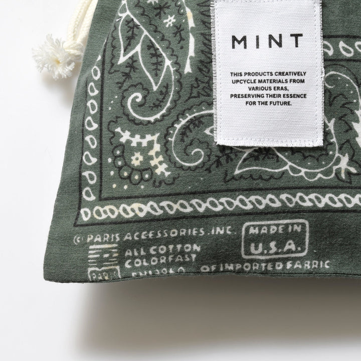 ヴィンテージバンダナ 巾着ポーチ Lサイズ（緑） / MINT Upcycled