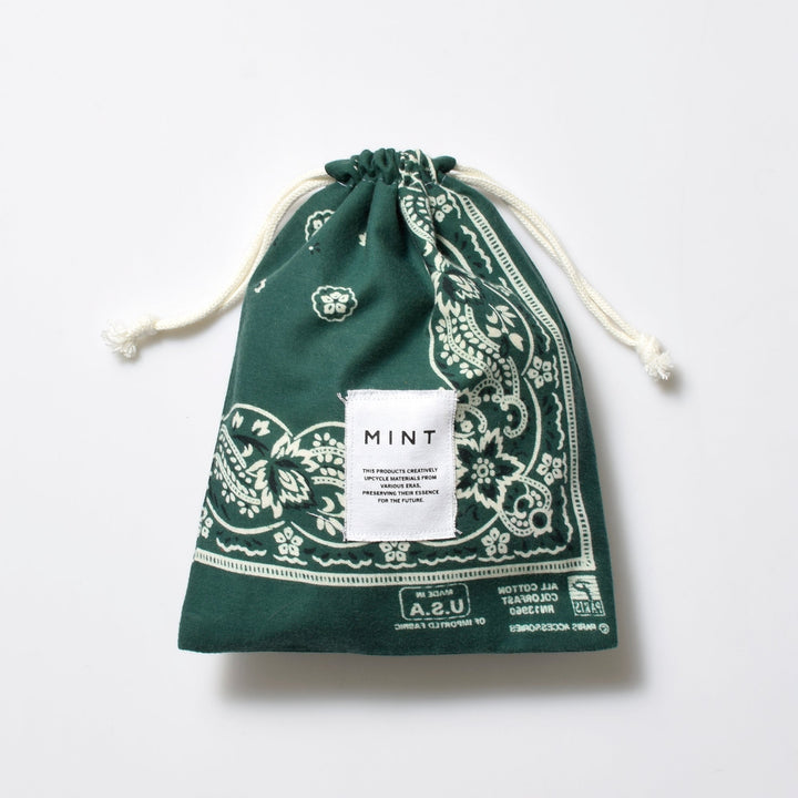 ヴィンテージバンダナ 巾着ポーチ Lサイズ（緑） / MINT Upcycled