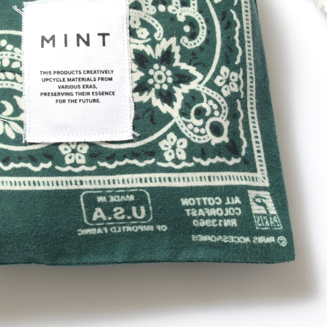 ヴィンテージバンダナ 巾着ポーチ Lサイズ（緑） / MINT Upcycled