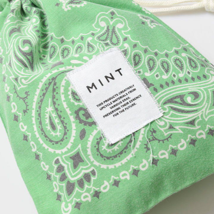 ヴィンテージバンダナ 巾着ポーチ Lサイズ（緑） / MINT Upcycled