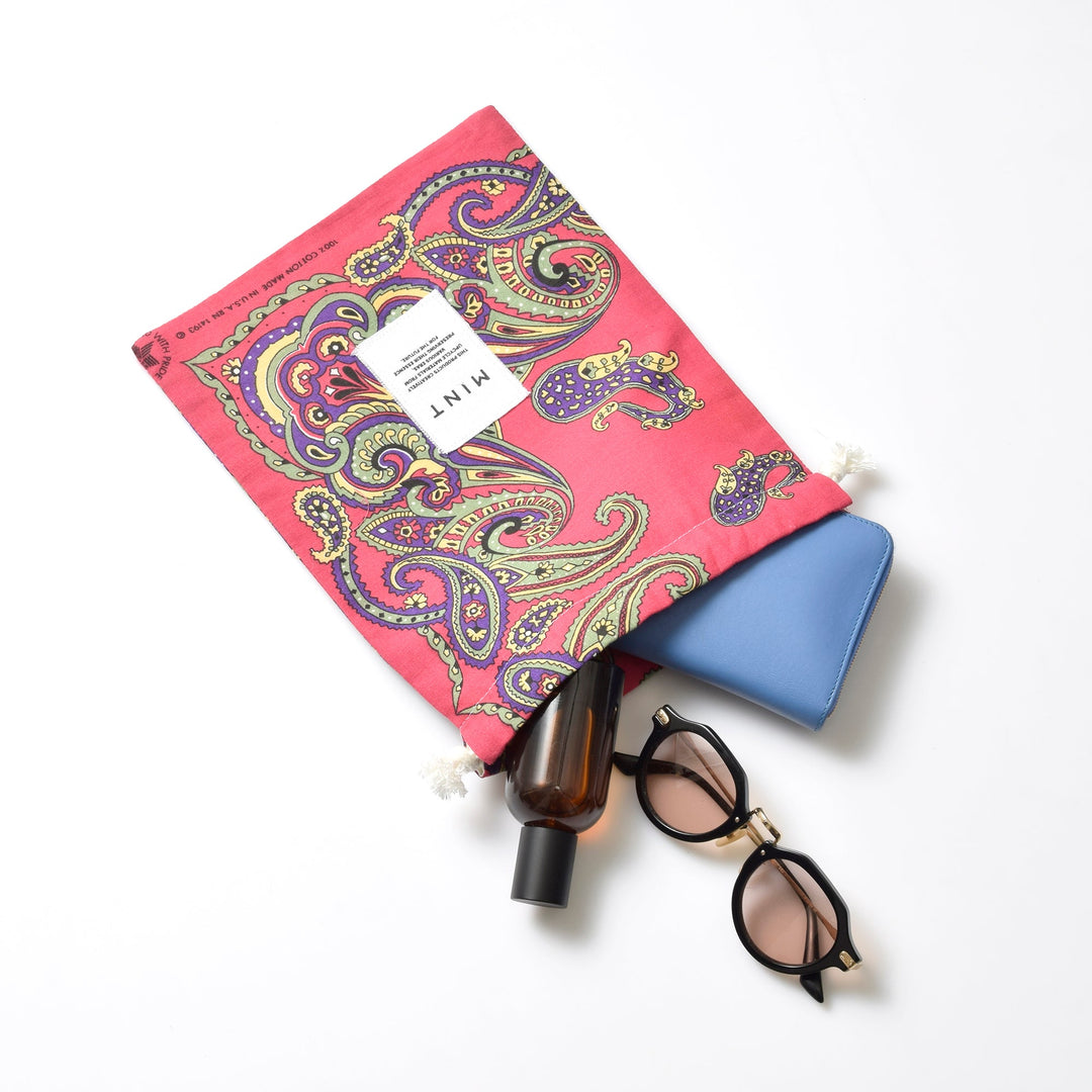 ヴィンテージバンダナ 巾着ポーチ Lサイズ（総柄） / MINT Upcycled