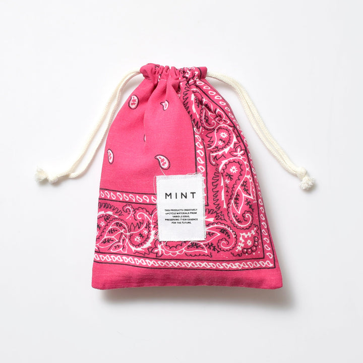 ヴィンテージバンダナ 巾着ポーチ Lサイズ（ピンク） / MINT Upcycled