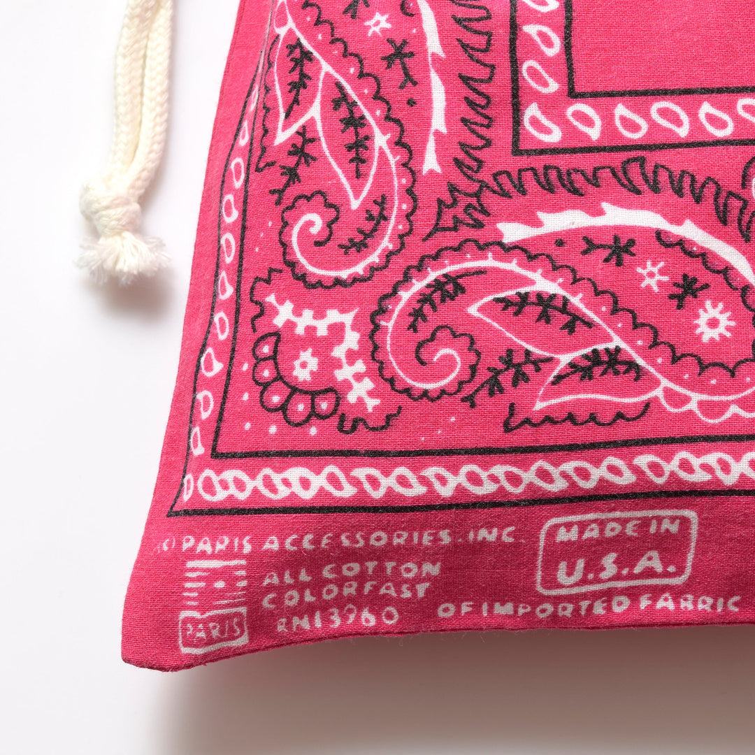 ヴィンテージバンダナ 巾着ポーチ Lサイズ（ピンク） / MINT Upcycled