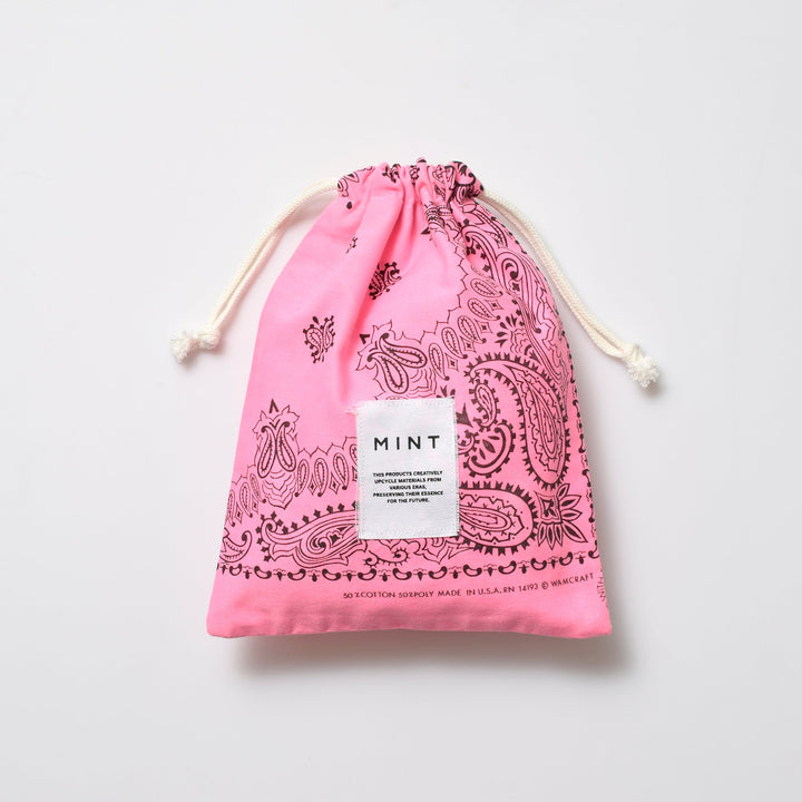 ヴィンテージバンダナ 巾着ポーチ Lサイズ（ピンク） / MINT Upcycled