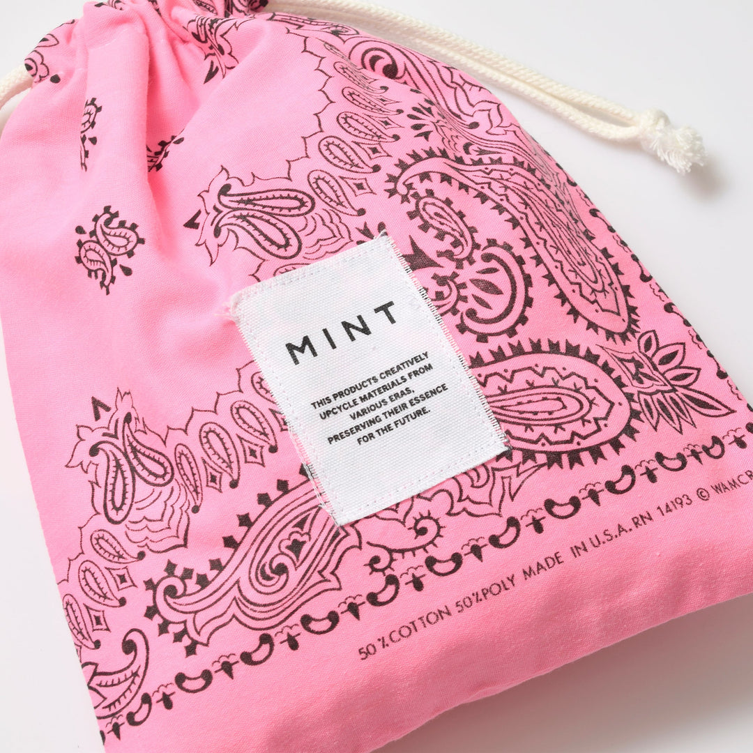 ヴィンテージバンダナ 巾着ポーチ Lサイズ（ピンク） / MINT Upcycled