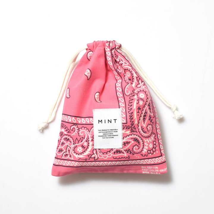 ヴィンテージバンダナ 巾着ポーチ Lサイズ（ピンク） / MINT Upcycled