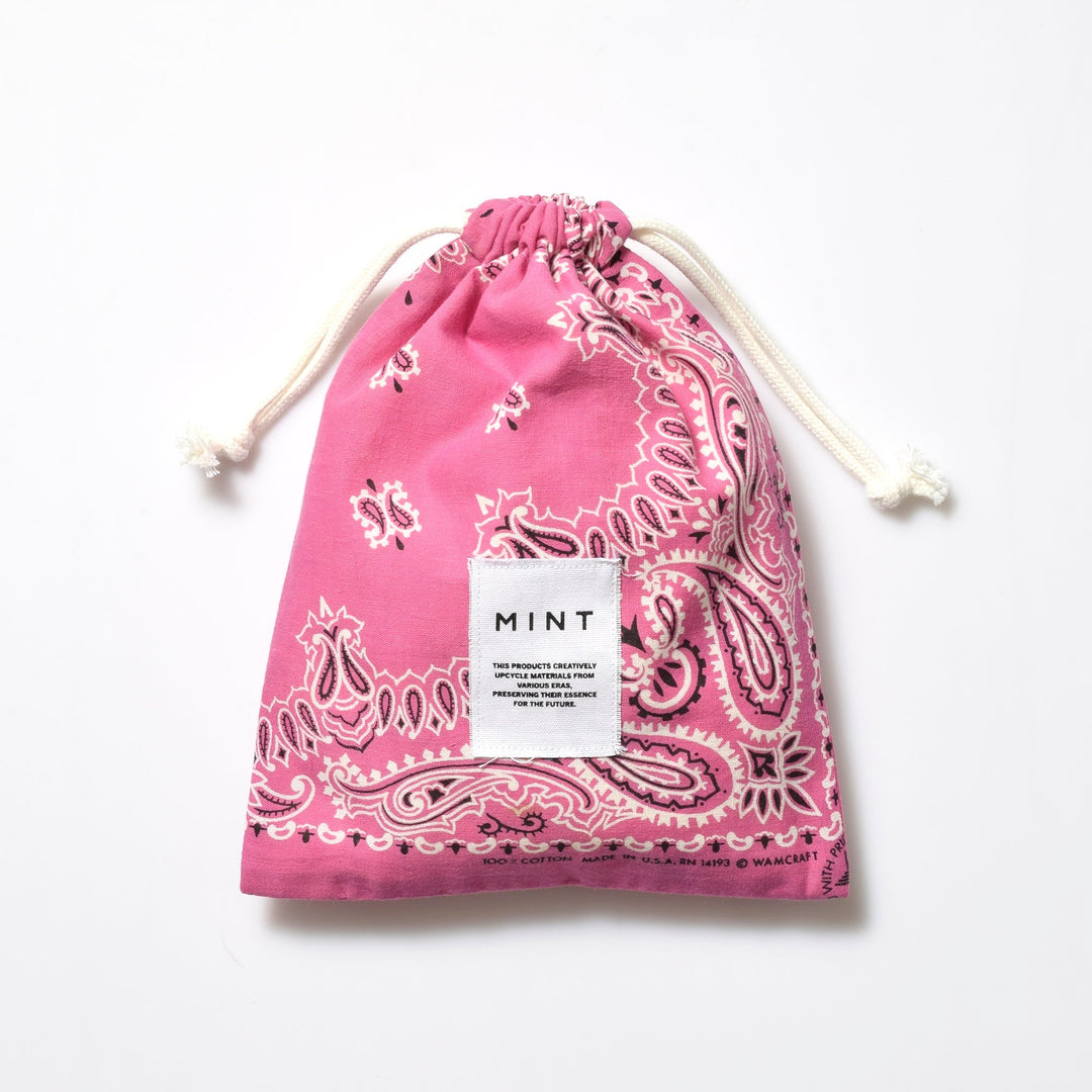 ヴィンテージバンダナ 巾着ポーチ Lサイズ（ピンク） / MINT Upcycled