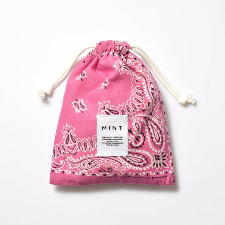 ヴィンテージバンダナ 巾着ポーチ Lサイズ（ピンク） / MINT Upcycled