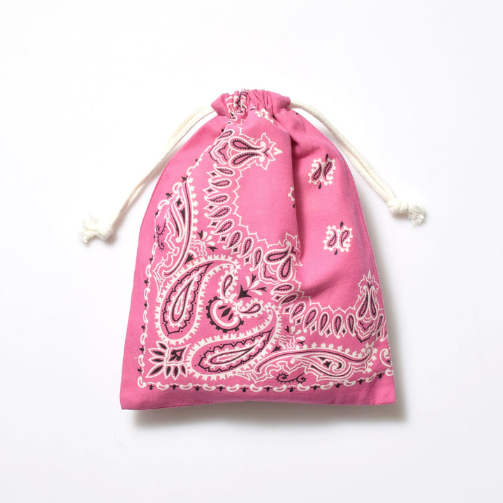 ヴィンテージバンダナ 巾着ポーチ Lサイズ（ピンク） / MINT Upcycled