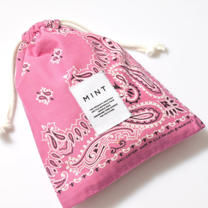 ヴィンテージバンダナ 巾着ポーチ Lサイズ（ピンク） / MINT Upcycled