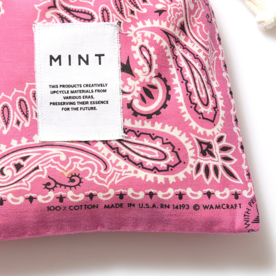 ヴィンテージバンダナ 巾着ポーチ Lサイズ（ピンク） / MINT Upcycled