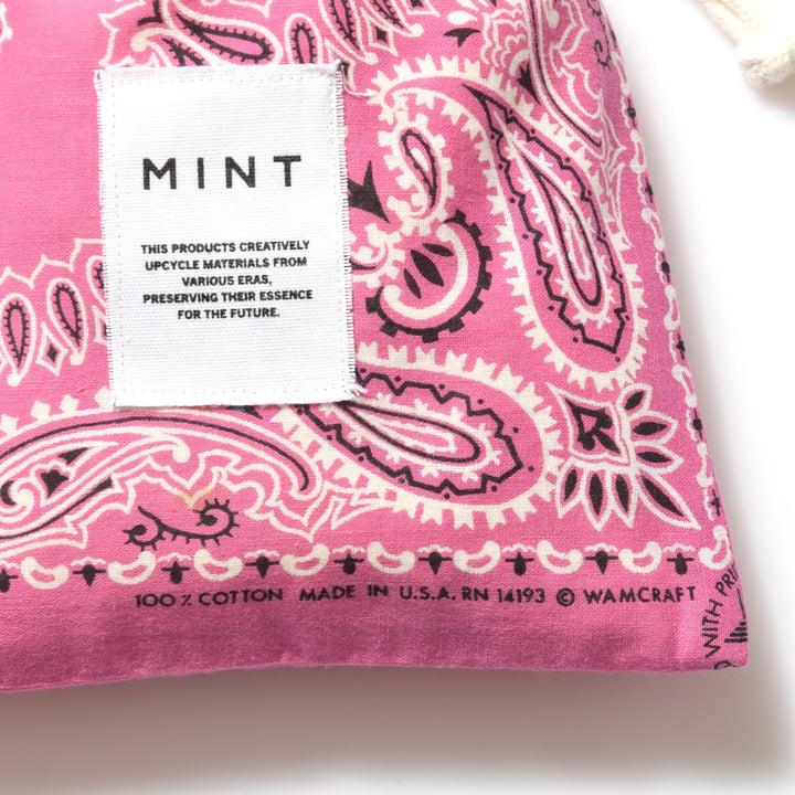 ヴィンテージバンダナ 巾着ポーチ Lサイズ（ピンク） / MINT Upcycled