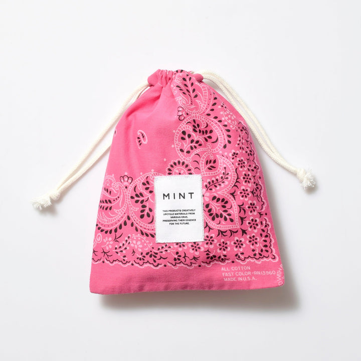 ヴィンテージバンダナ 巾着ポーチ Lサイズ（ピンク） / MINT Upcycled