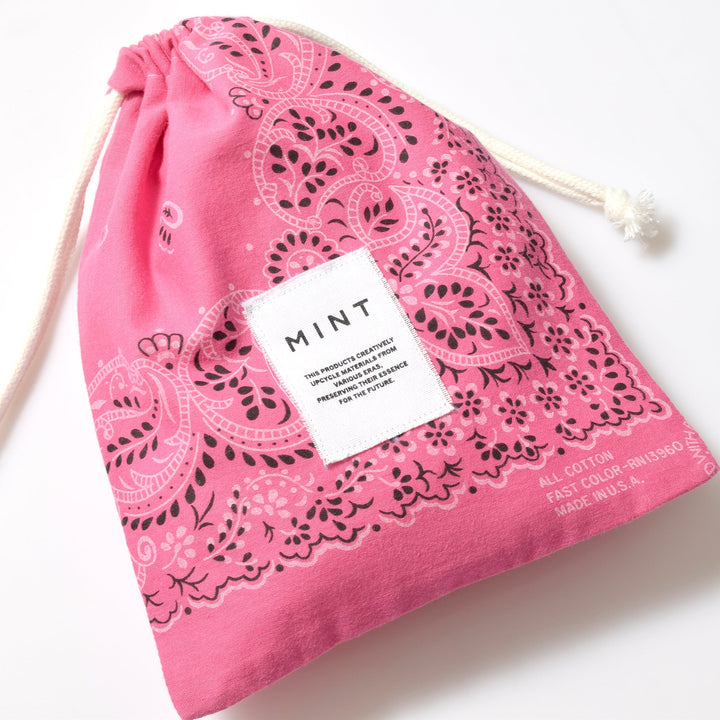 ヴィンテージバンダナ 巾着ポーチ Lサイズ（ピンク） / MINT Upcycled