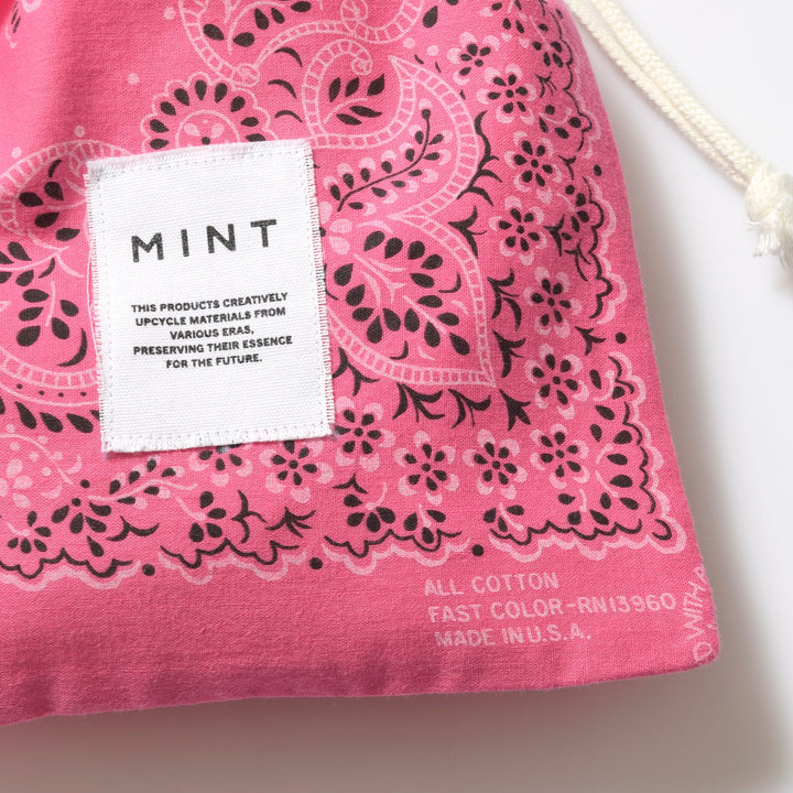 ヴィンテージバンダナ 巾着ポーチ Lサイズ（ピンク） / MINT Upcycled