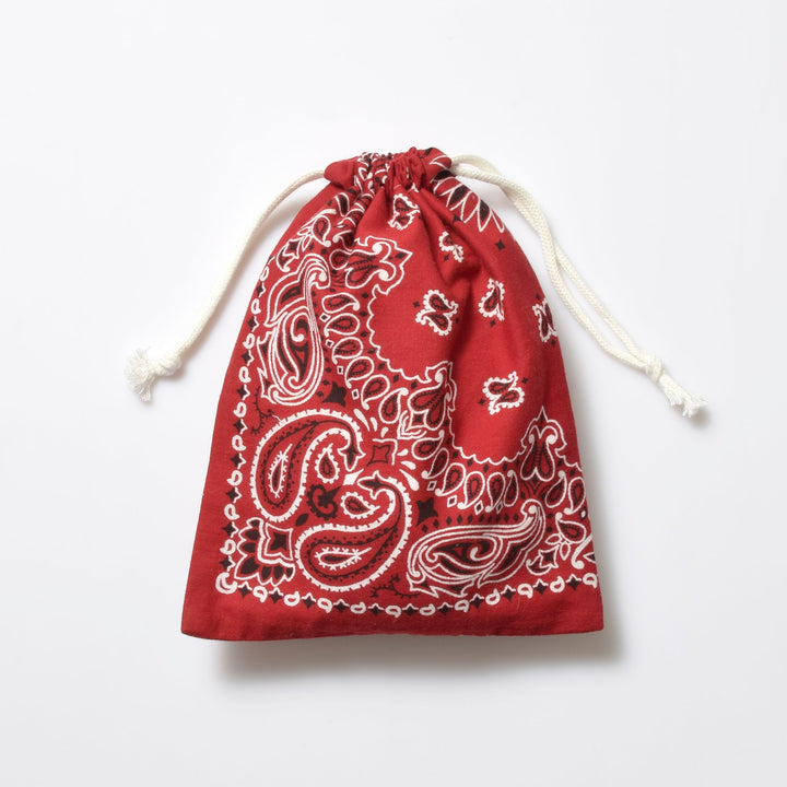 ヴィンテージバンダナ 巾着ポーチ Lサイズ（赤） / MINT Upcycled