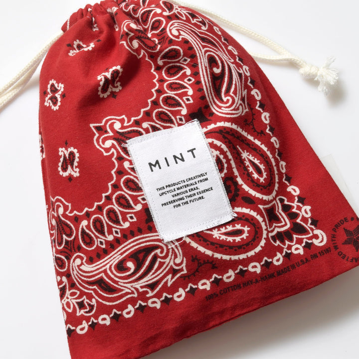 ヴィンテージバンダナ 巾着ポーチ Lサイズ（赤） / MINT Upcycled