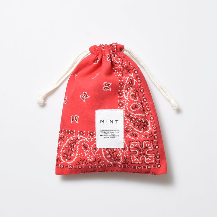 ヴィンテージバンダナ 巾着ポーチ Lサイズ（赤） / MINT Upcycled