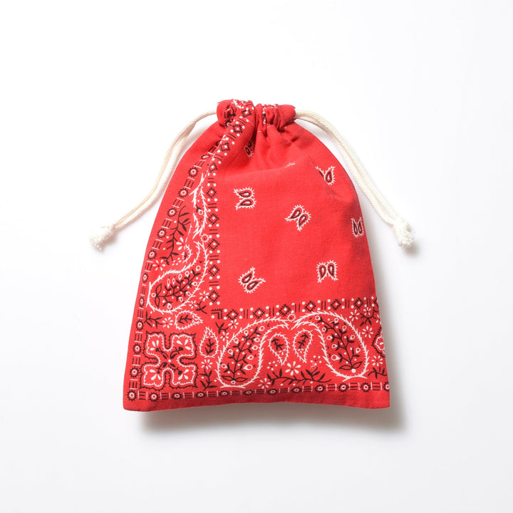 ヴィンテージバンダナ 巾着ポーチ Lサイズ（赤） / MINT Upcycled