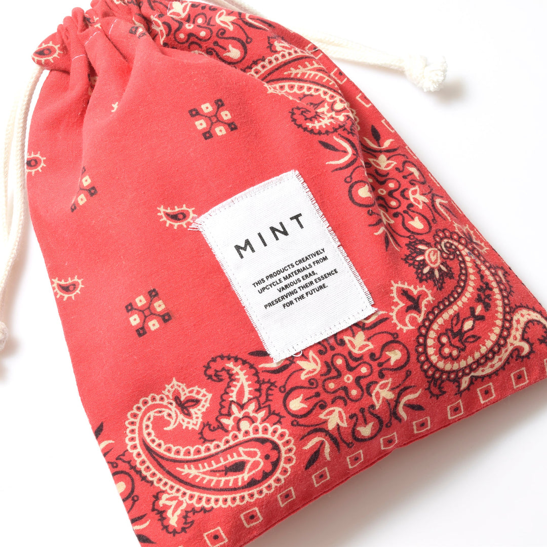 ヴィンテージバンダナ 巾着ポーチ Lサイズ（赤） / MINT Upcycled