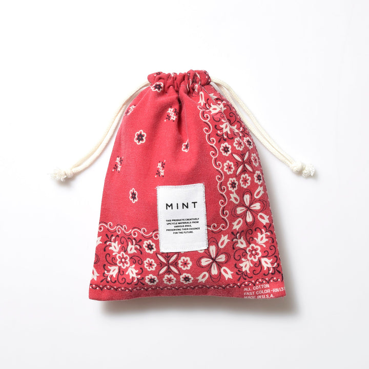 ヴィンテージバンダナ 巾着ポーチ Lサイズ（赤） / MINT Upcycled
