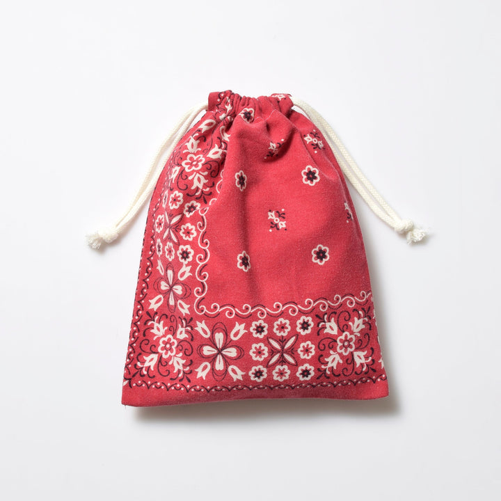 ヴィンテージバンダナ 巾着ポーチ Lサイズ（赤） / MINT Upcycled