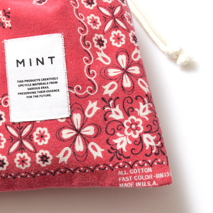 ヴィンテージバンダナ 巾着ポーチ Lサイズ（赤） / MINT Upcycled