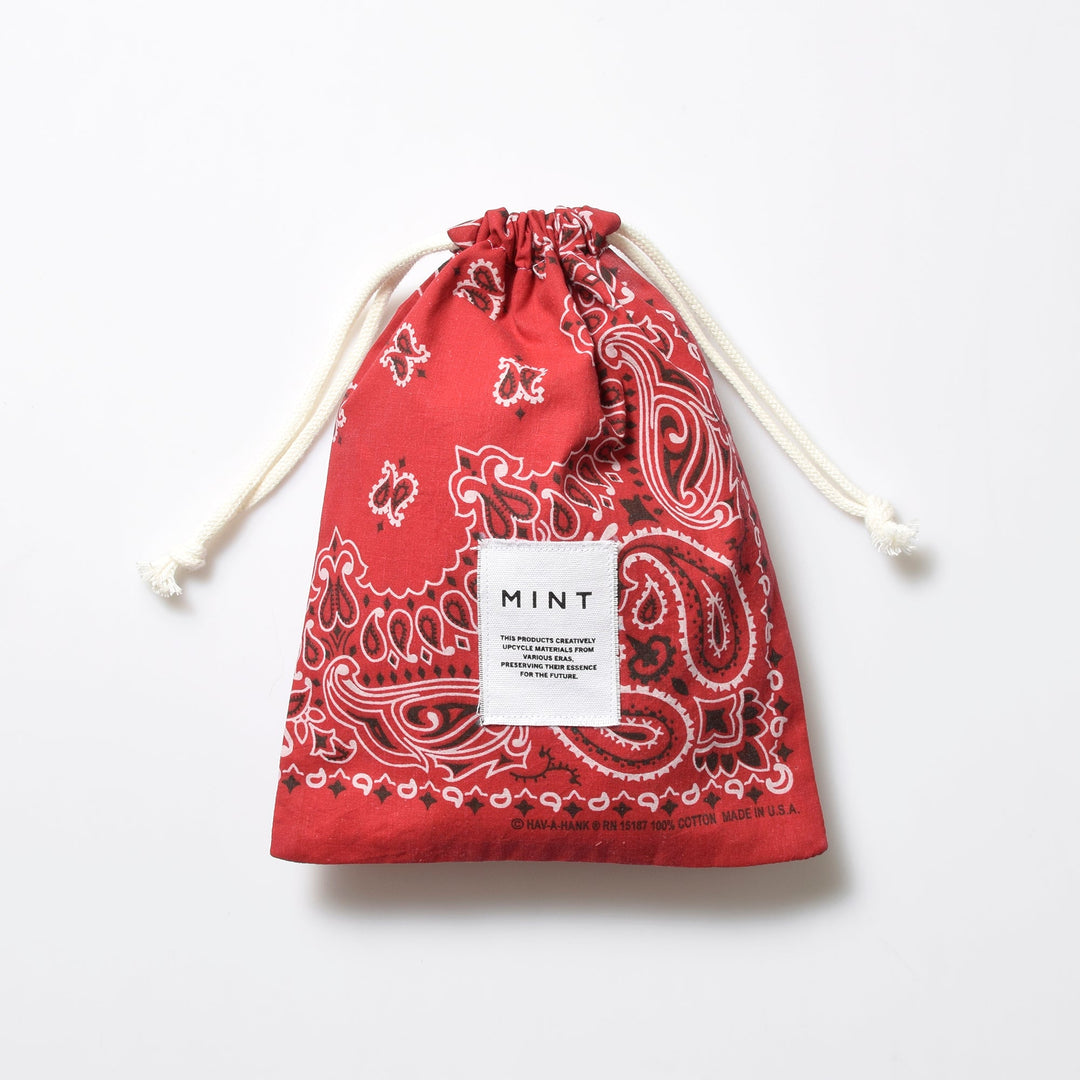 ヴィンテージバンダナ 巾着ポーチ Lサイズ（赤） / MINT Upcycled