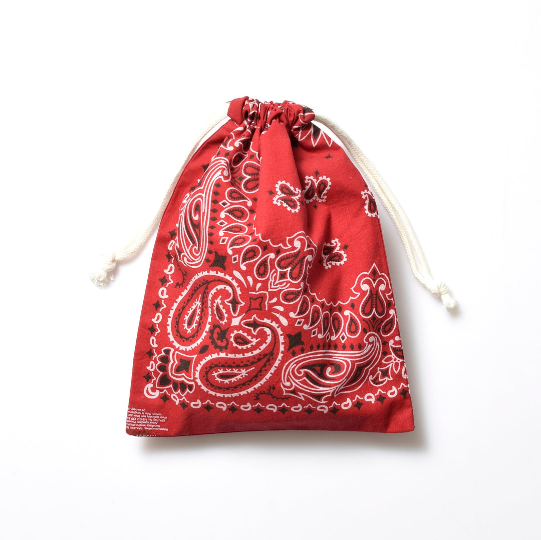 ヴィンテージバンダナ 巾着ポーチ Lサイズ（赤） / MINT Upcycled