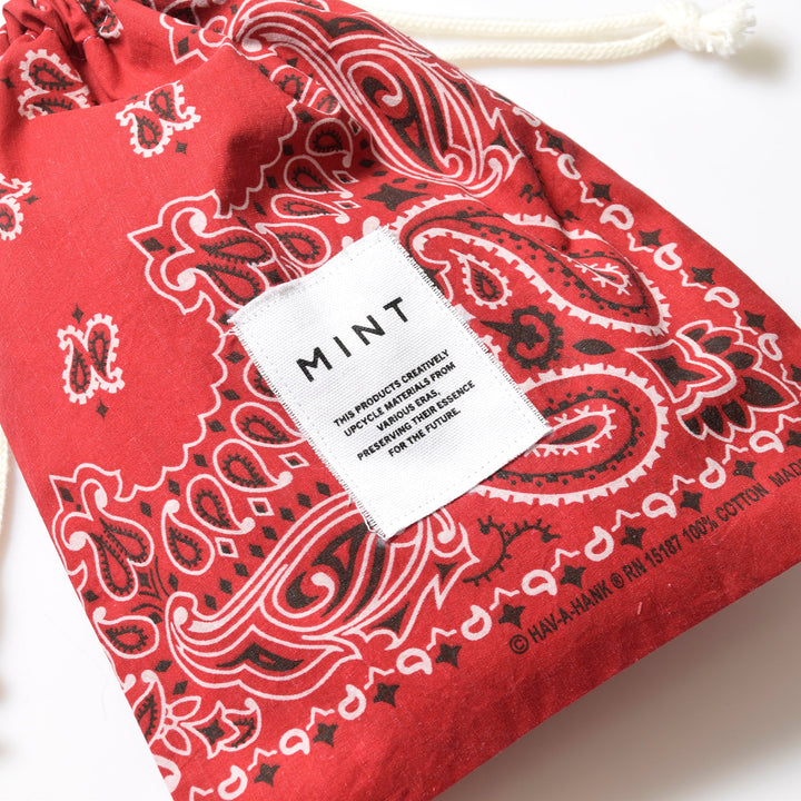 ヴィンテージバンダナ 巾着ポーチ Lサイズ（赤） / MINT Upcycled