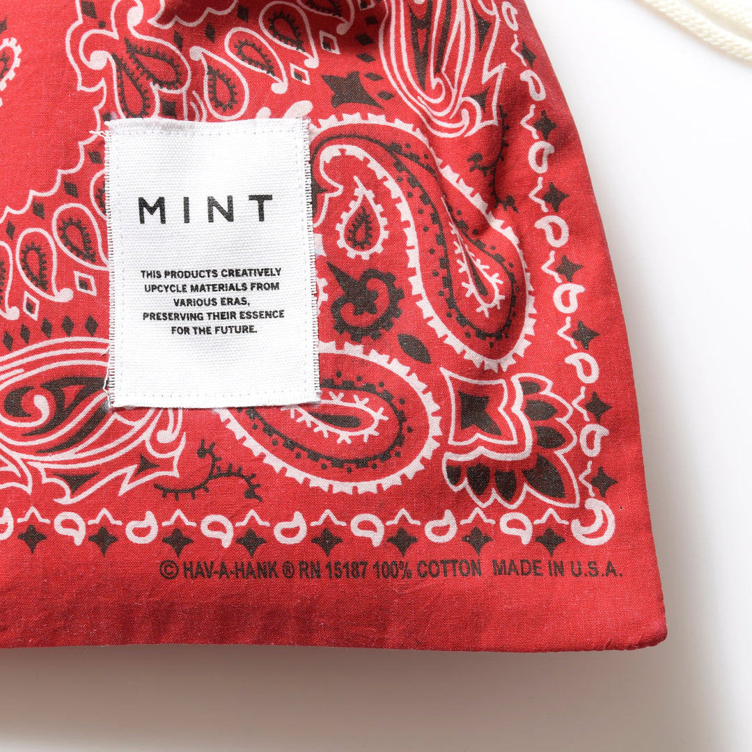ヴィンテージバンダナ 巾着ポーチ Lサイズ（赤） / MINT Upcycled