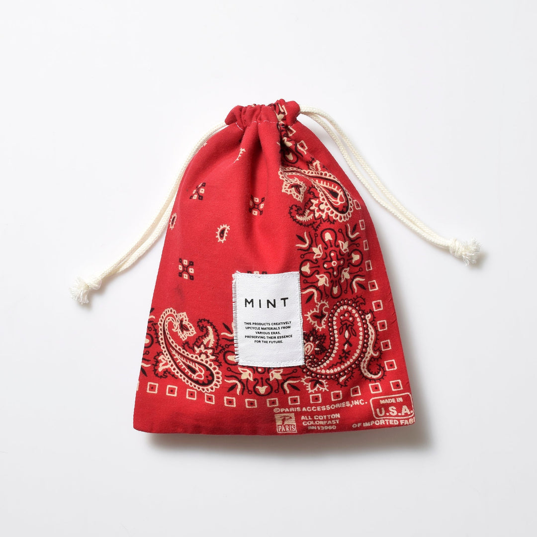 ヴィンテージバンダナ 巾着ポーチ Lサイズ（赤） / MINT Upcycled