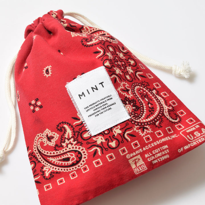 ヴィンテージバンダナ 巾着ポーチ Lサイズ（赤） / MINT Upcycled