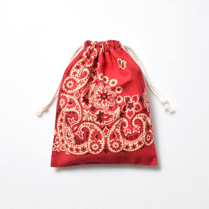 ヴィンテージバンダナ 巾着ポーチ Lサイズ（赤） / MINT Upcycled