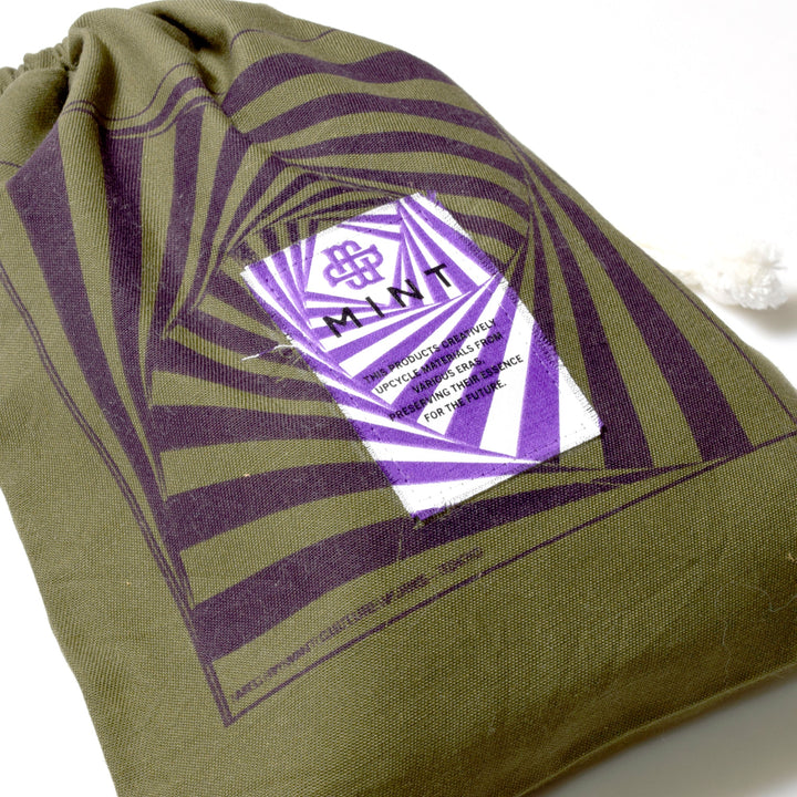 【紫】グラフィックプリント ミリタリー / 巾着ポーチ / MINT Upcycled
